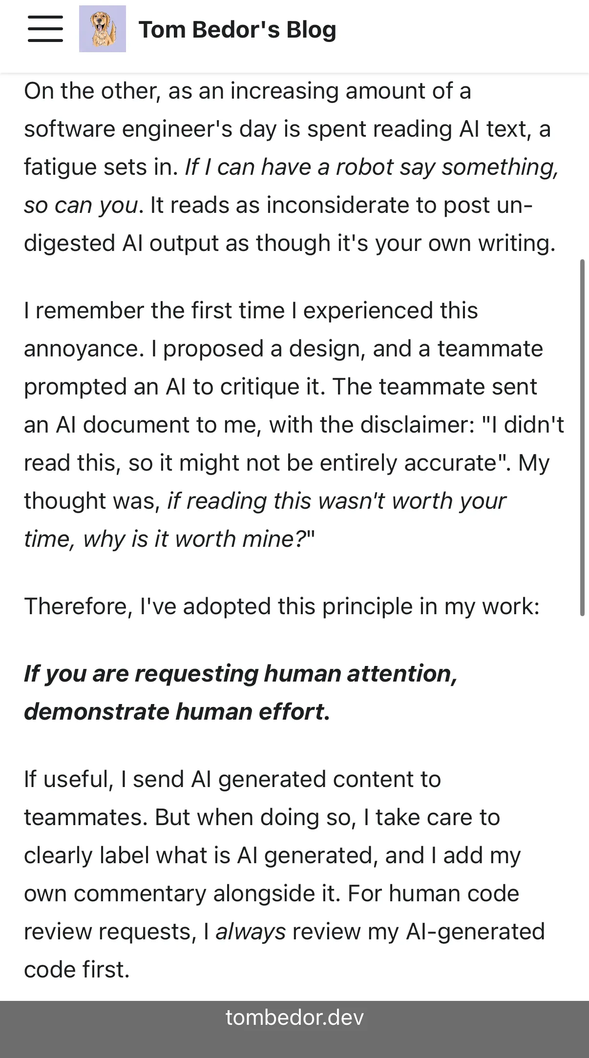 Tom Bedor's blog - human attention and human effort