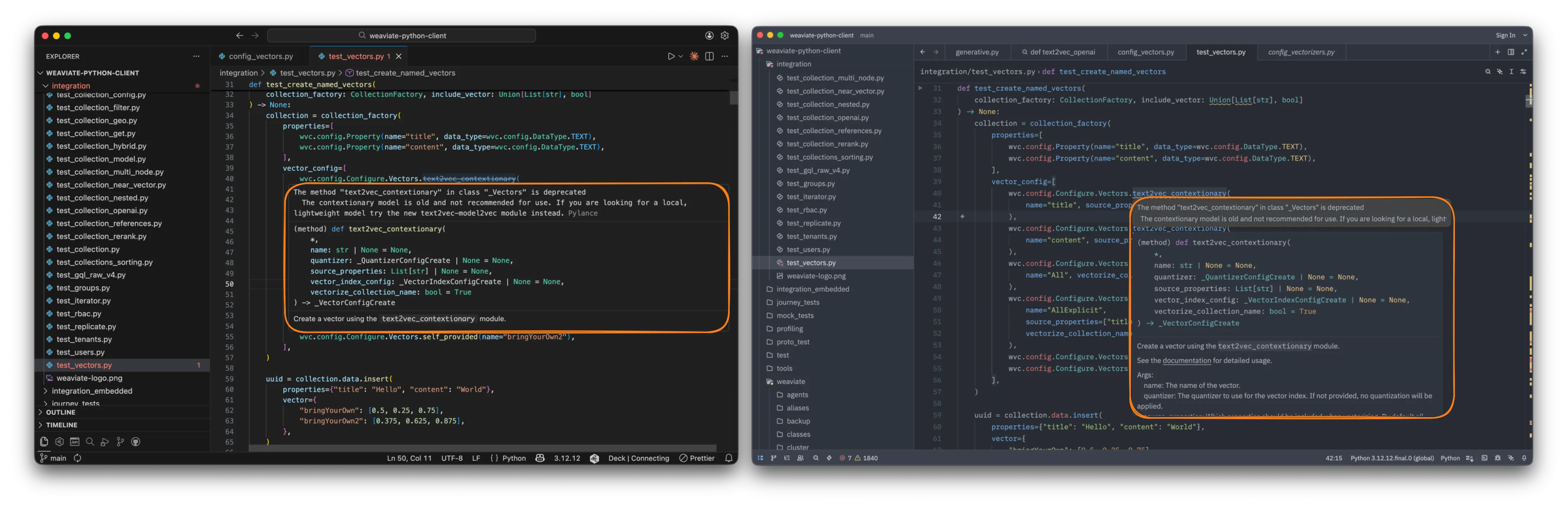 Deprecation message comparisons