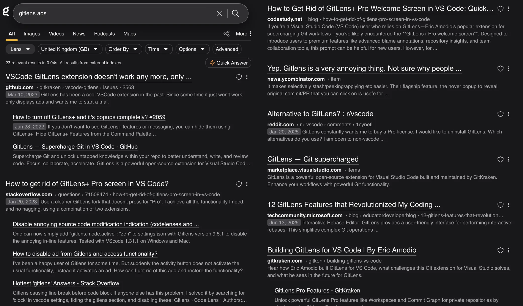 GitLens ads screenshot