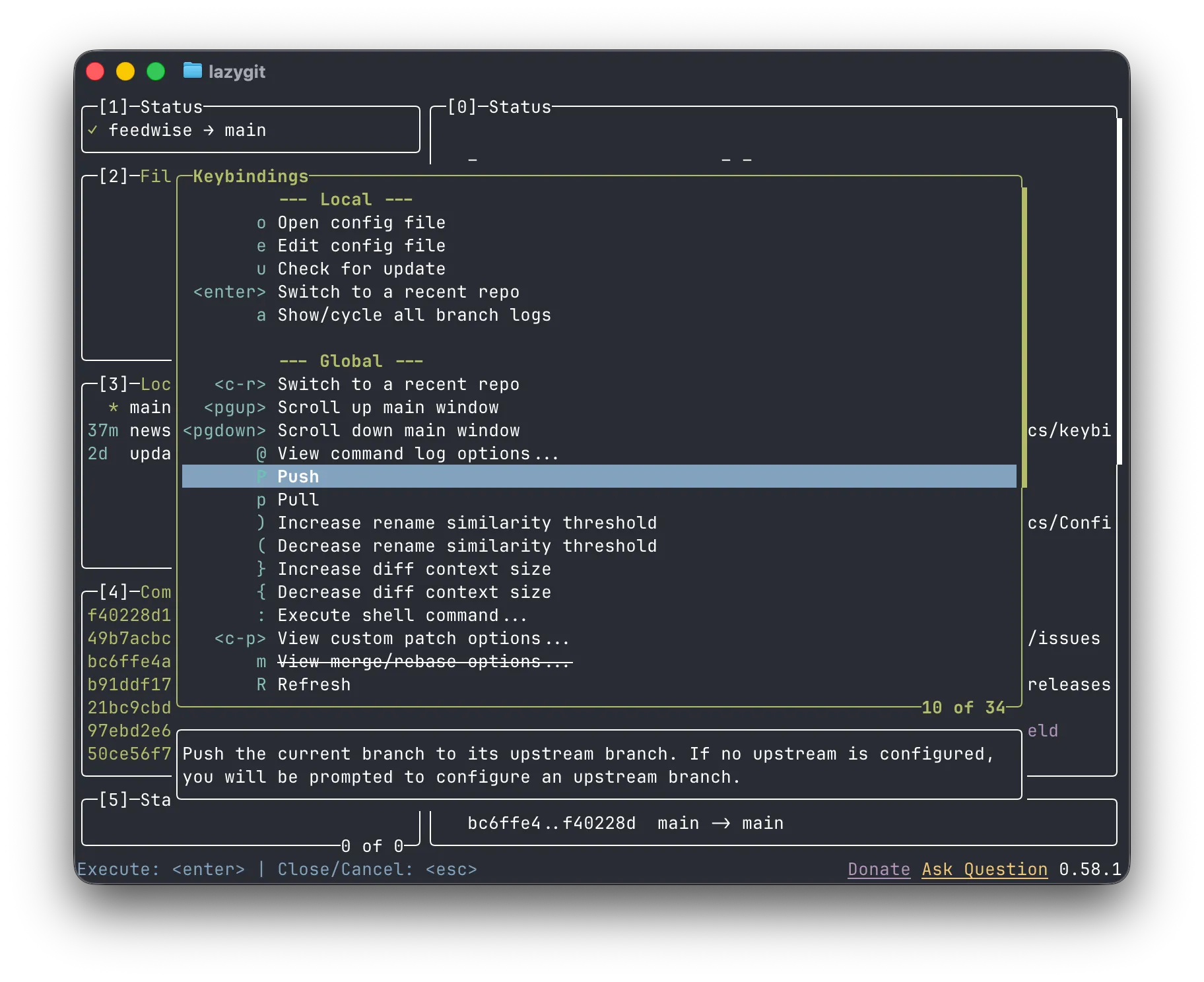 lazygit text commands