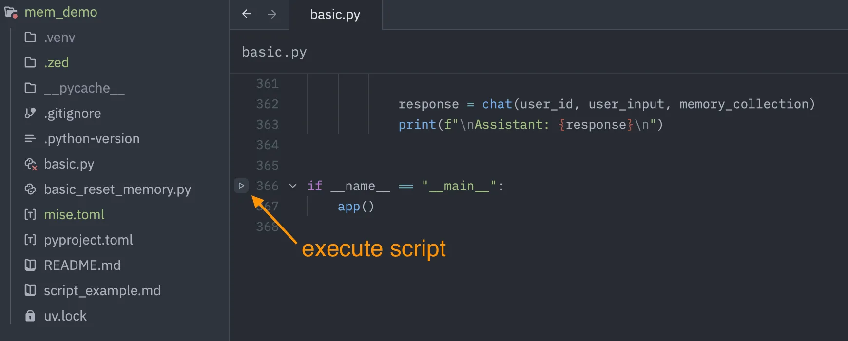 Zed execute script
